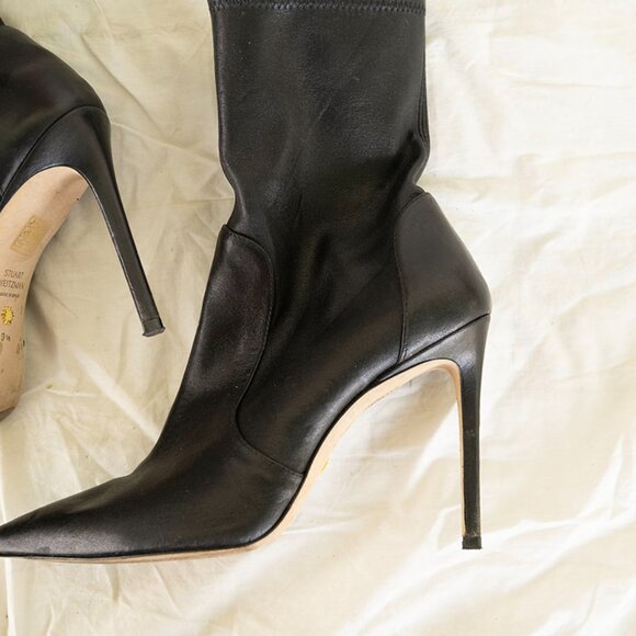 Stuart Weitzman Women's 100 Stretch Leather Stiletto Bootie Size 9.5 Black Shoes - Picture 4 of 7